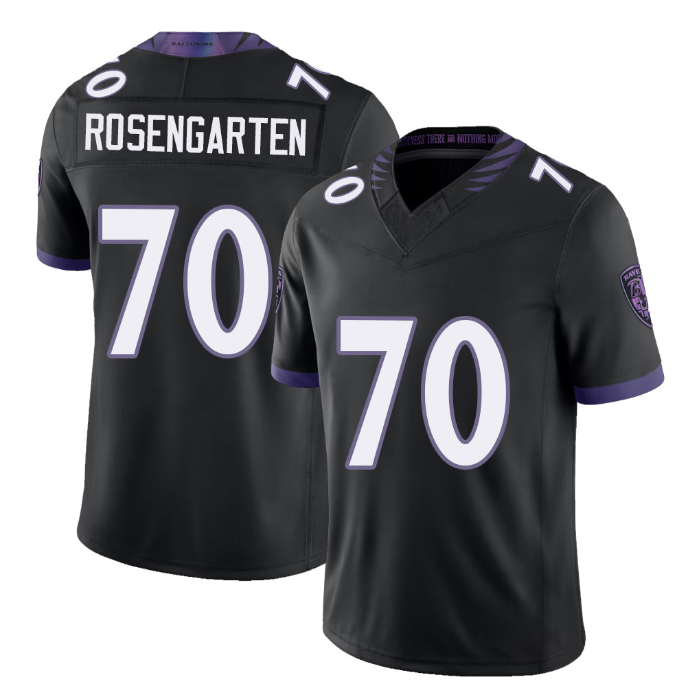 Baltimore #70 Rosengarten Player Football V Neck Short Sleeve Black Jersey Roger For Men Youth Women Gift