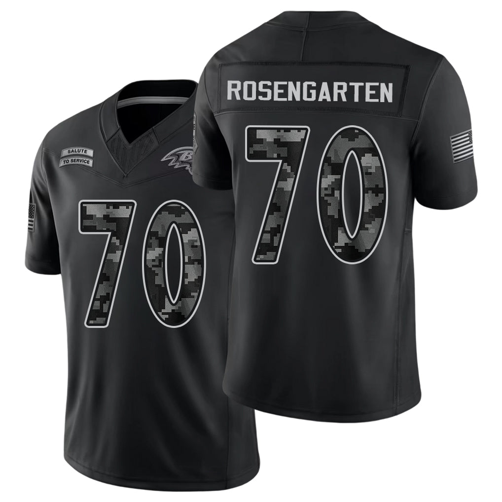 Baltimore #70 Rosengarten Player Football V Neck Short Sleeve Black Jersey Roger For Men Youth Women Gift