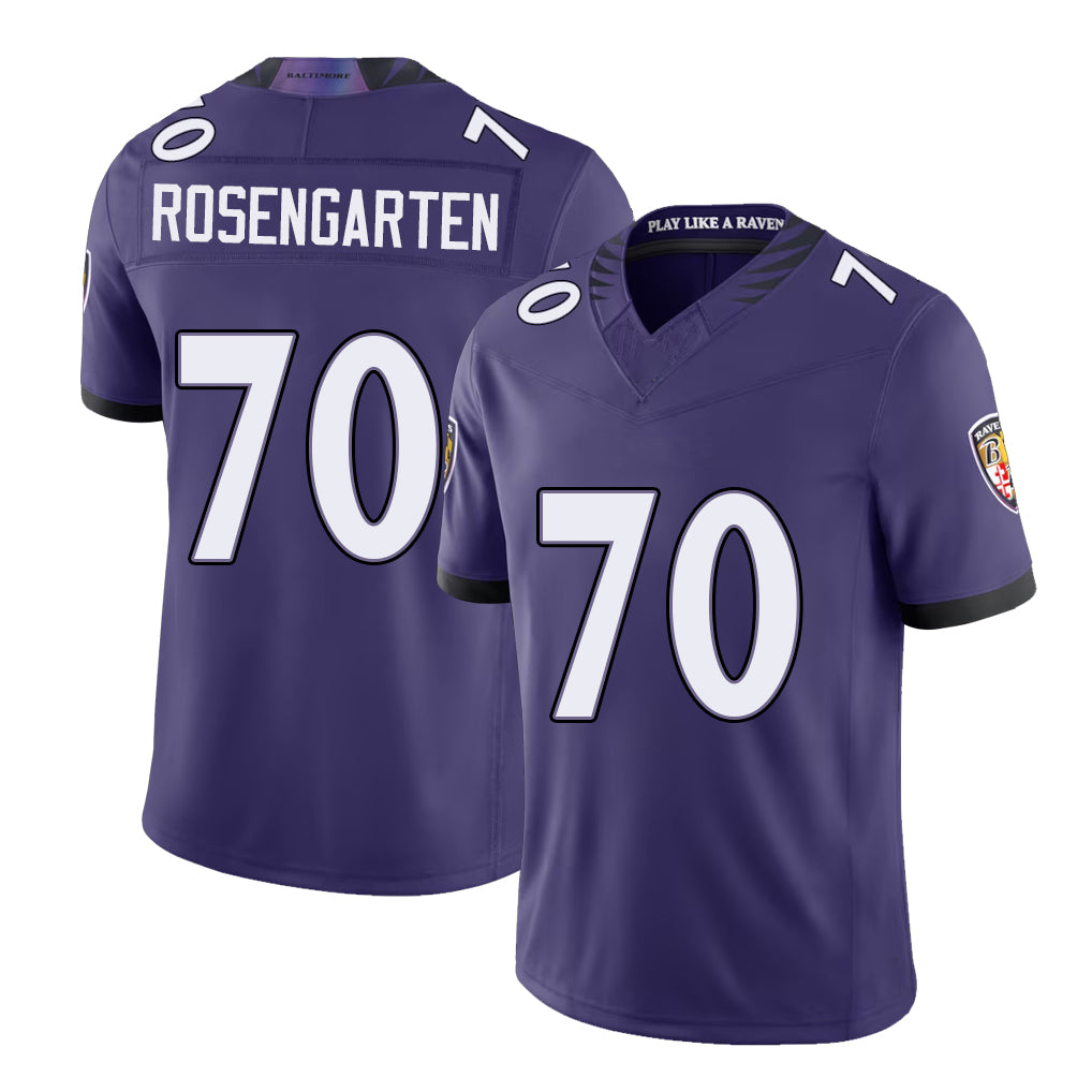 Baltimore #70 Rosengarten Player Football V Neck Short Sleeve Purple Jersey Roger For Men Youth Women Gift