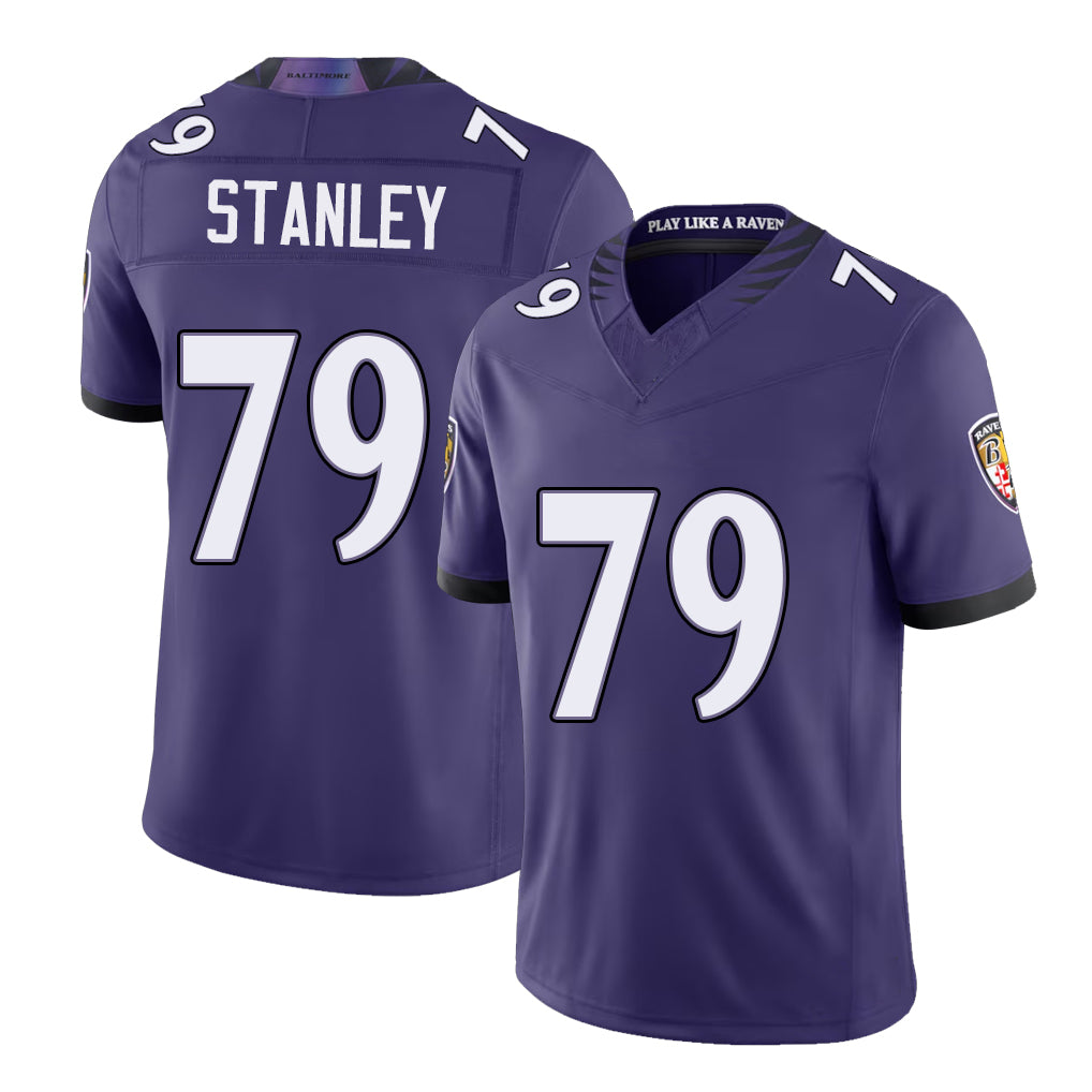 Baltimore #79 Stanley Player Football V Neck Short Sleeve Purple Jersey Ronnie For Men Youth Women Gift