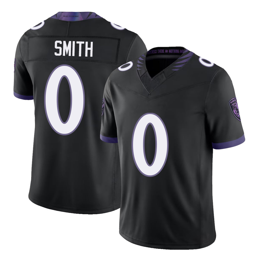 Baltimore #0 Smith Player Football V Neck Short Sleeve Black Jersey Roquan For Men Youth Women Gift