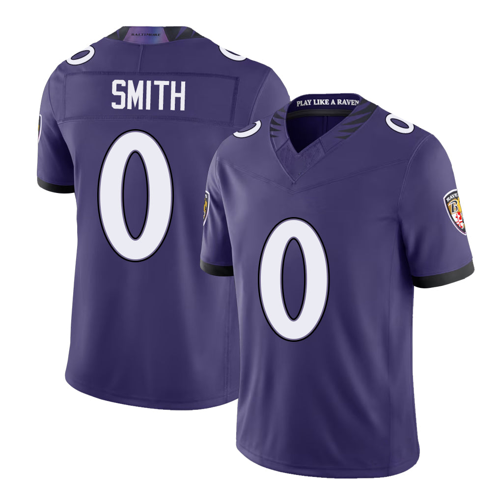 Baltimore #0 Smith Player Football V Neck Short Sleeve Purple Jersey Roquan For Men Youth Women Gift