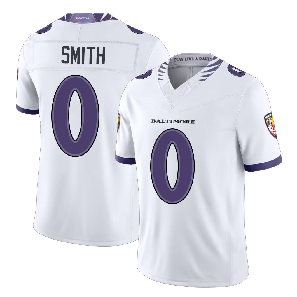 Baltimore #0 Smith Player Football V Neck Short Sleeve White Jersey Roquan For Men Youth Women Gift