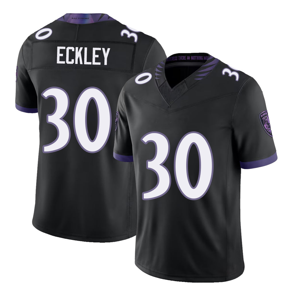 Baltimore #30 Eckley Player Football V Neck Short Sleeve Black Jersey Ryan For Men Youth Women Gift
