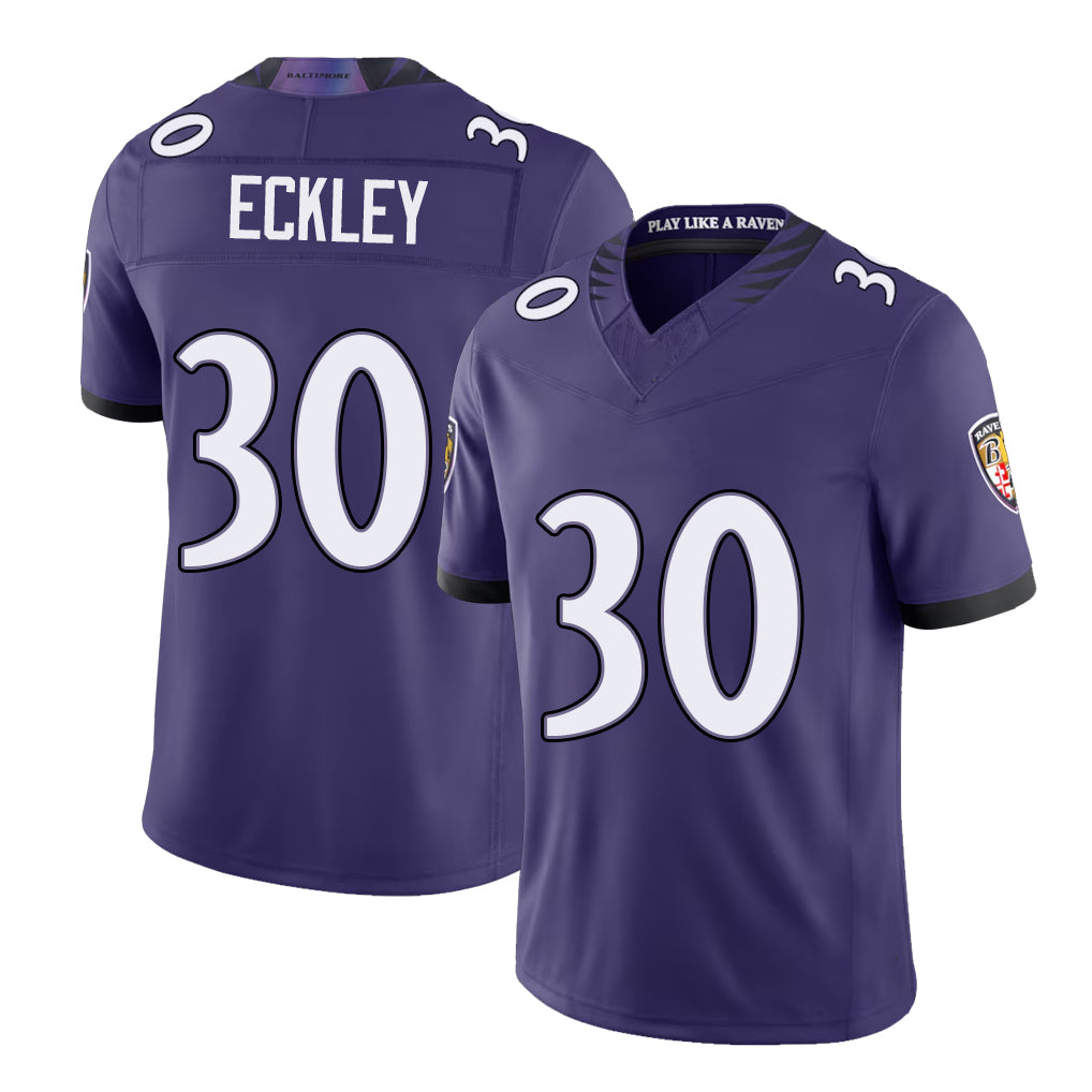 Baltimore #30 Eckley Player Football V Neck Short Sleeve Purple Jersey Ryan For Men Youth Women Gift