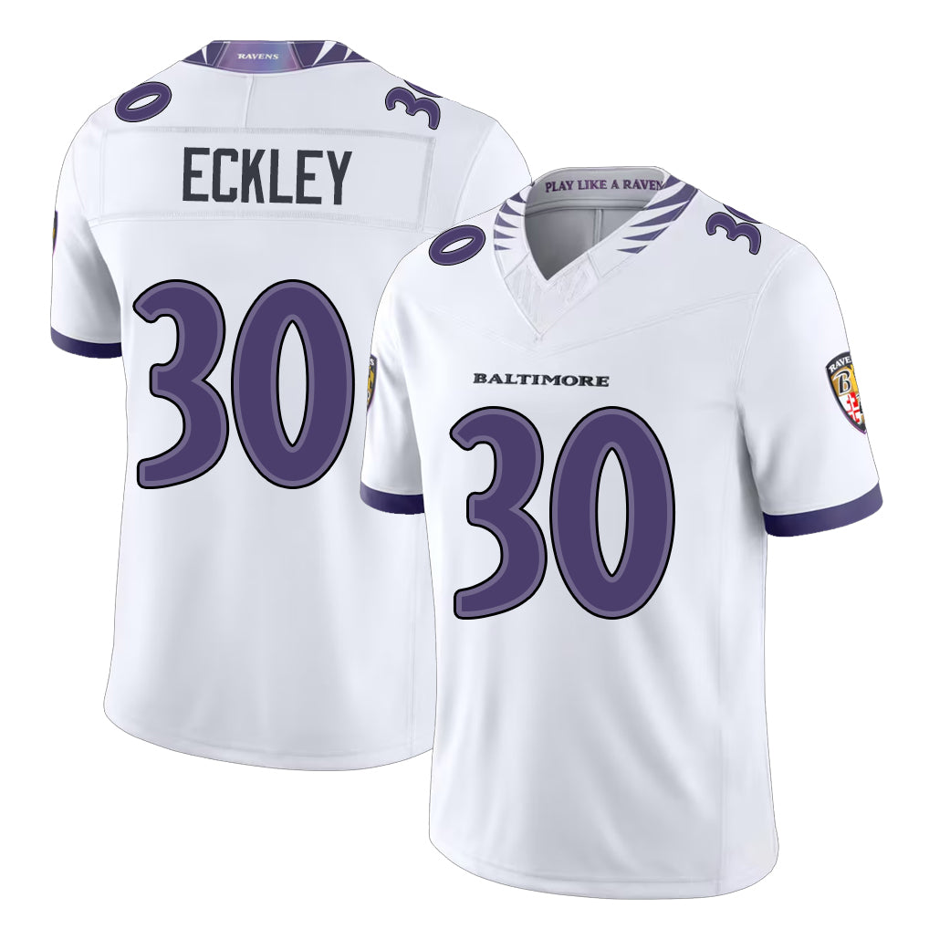 Baltimore #30 Eckley Player Football V Neck Short Sleeve White Jersey Ryan For Men Youth Women Gift