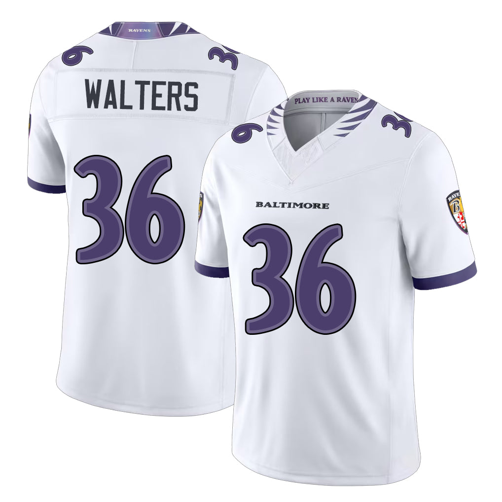Baltimore #36 Walters Player Football V Neck Short Sleeve White Jersey Silas For Men Youth Women Gift