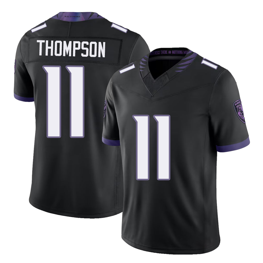 Baltimore #11 Thompson Player Football V Neck Short Sleeve Black Jersey Skylar For Men Youth Women Gift