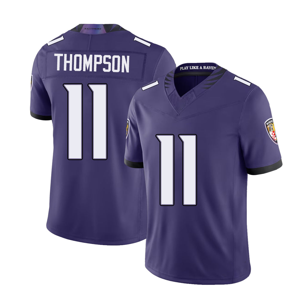 Baltimore #11 Thompson Player Football V Neck Short Sleeve Purple Jersey Skylar For Men Youth Women Gift
