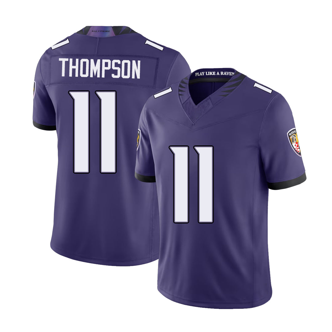 Baltimore #11 Thompson Player Football V Neck Short Sleeve Purple Jersey Skylar For Men Youth Women Gift