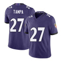 Baltimore #27 Tampa Player Football V Neck Short Sleeve Purple Jersey T.J. For Men Youth Women Gift