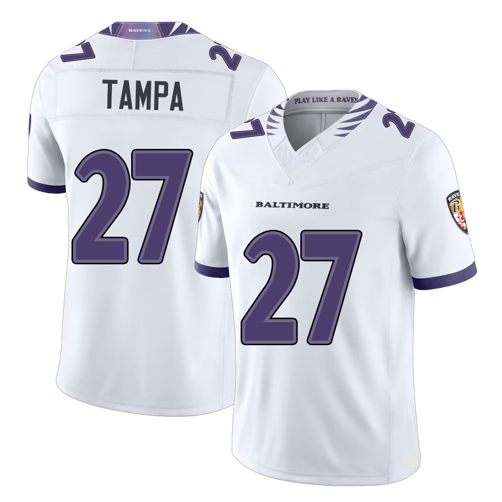 Baltimore #27 Tampa Player Football V Neck Short Sleeve White Jersey T.J. For Men Youth Women Gift