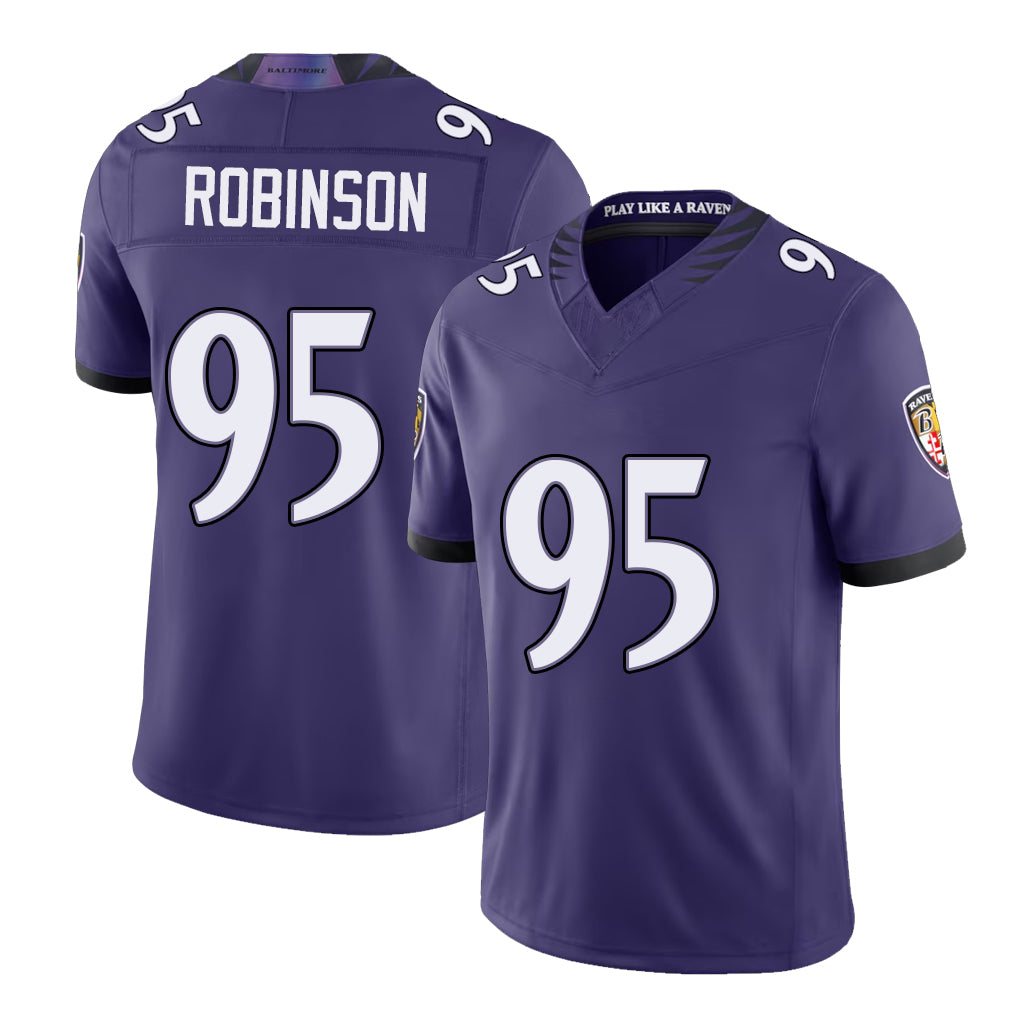 Baltimore #95 Robinson Player Football V Neck Short Sleeve Purple Jersey Tavius For Men Youth Women Gift