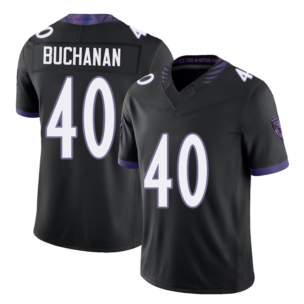 Baltimore #40 Buchanan Player Football V Neck Short Sleeve Black Jersey Teddye For Men Youth Women Gift