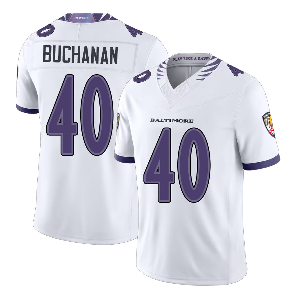Baltimore #40 Buchanan Player Football V Neck Short Sleeve White Jersey Teddye For Men Youth Women Gift