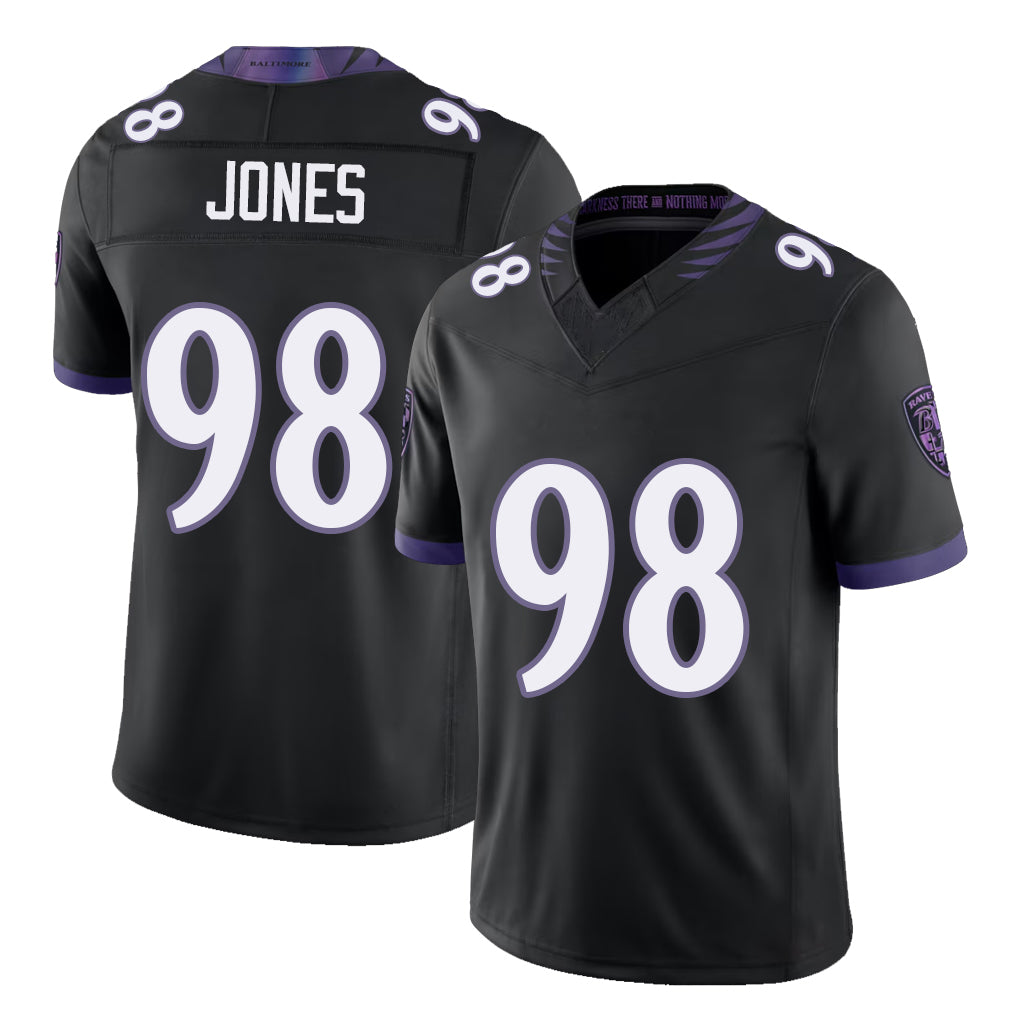 Baltimore #98 Jones Player Football V Neck Short Sleeve Black Jersey Travis For Men Youth Women Gift