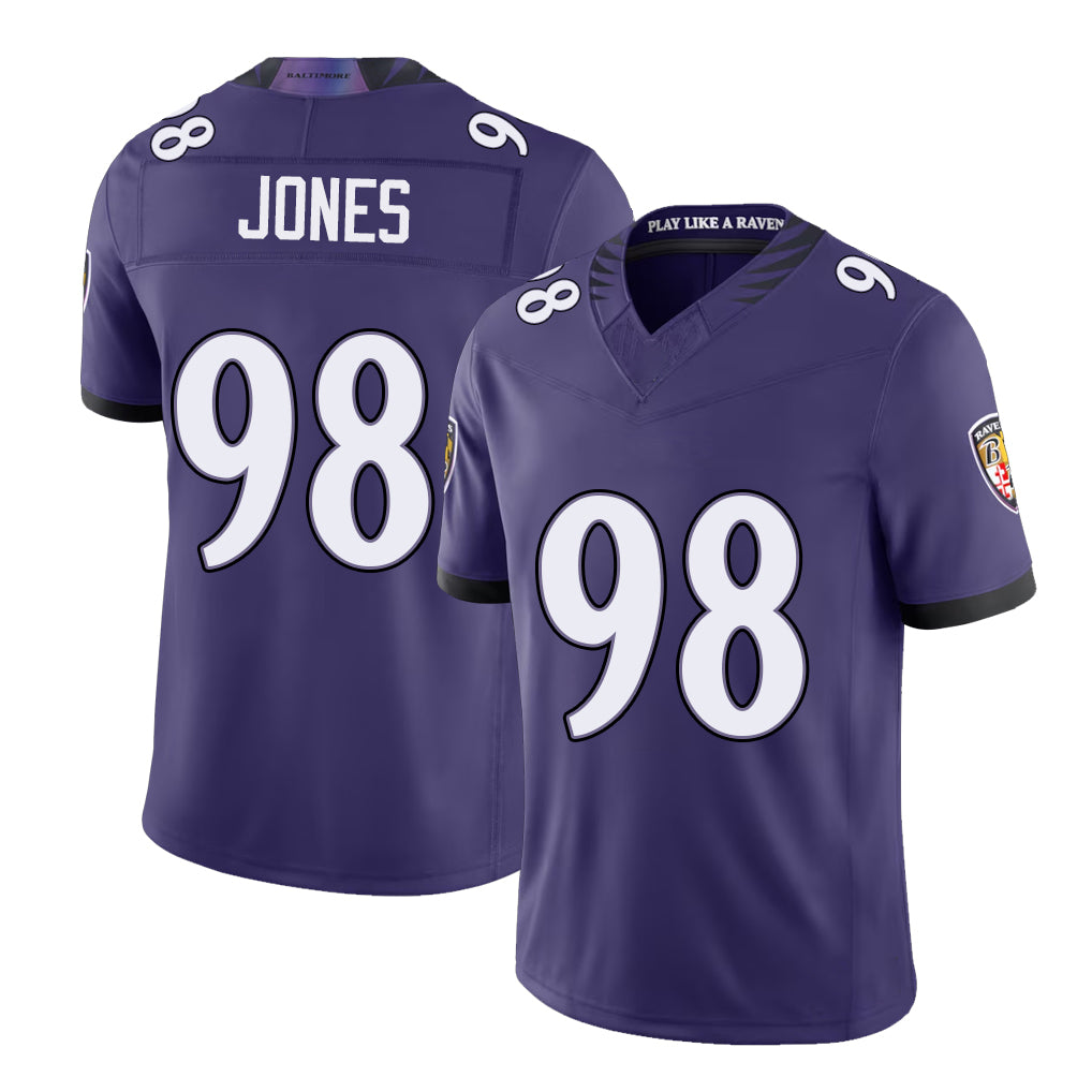 Baltimore #98 Jones Player Football V Neck Short Sleeve Purple Jersey Travis For Men Youth Women Gift