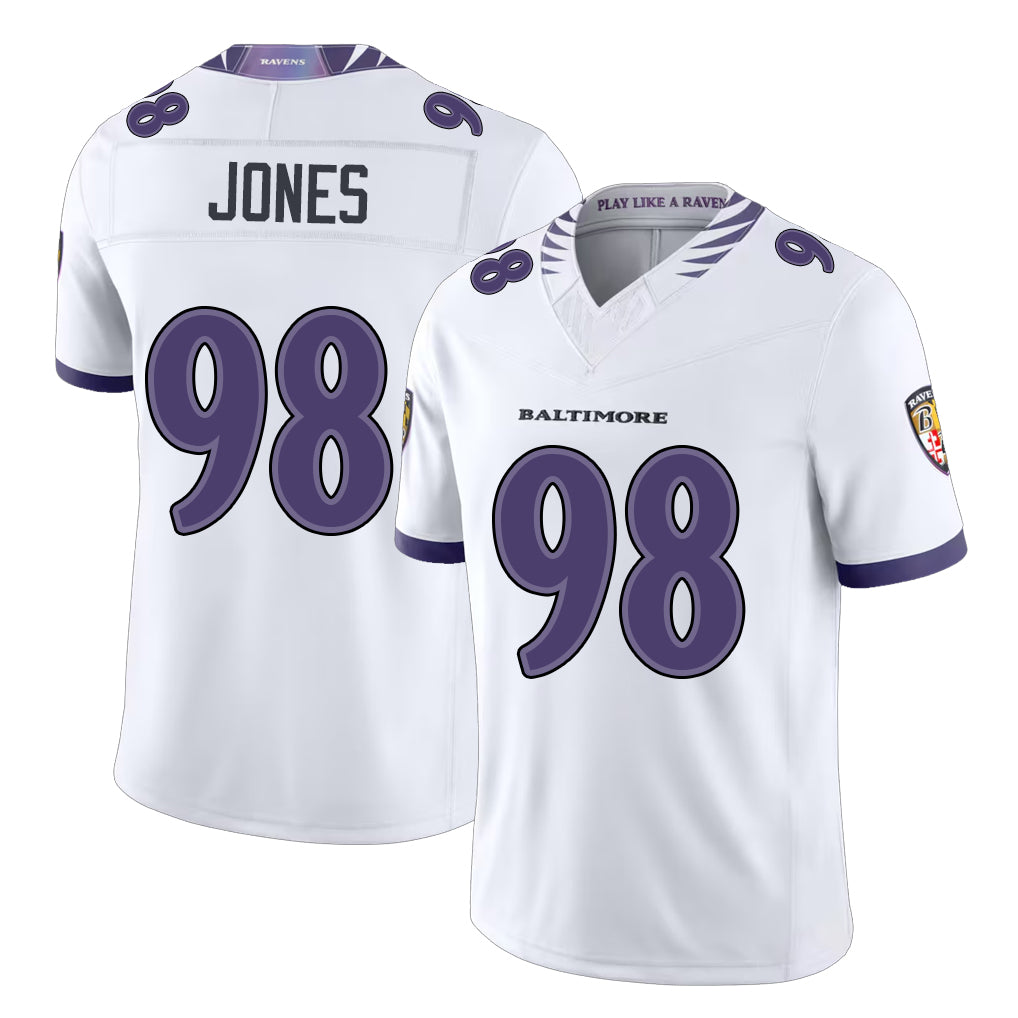 Baltimore #98 Jones Player Football V Neck Short Sleeve White Jersey Travis For Men Youth Women Gift