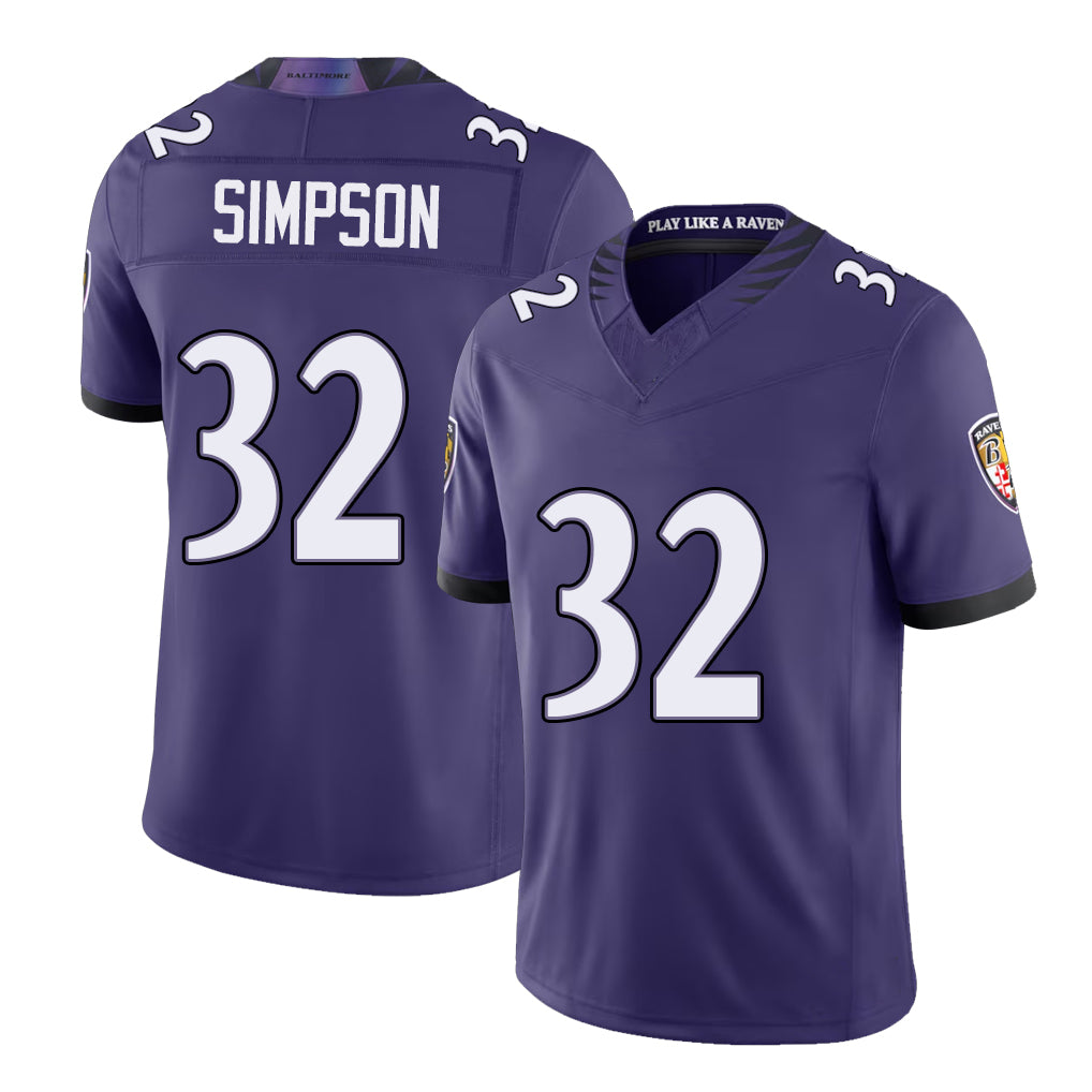 Baltimore #32 Simpson Player Football V Neck Short Sleeve Purple Jersey Trenton For Men Youth Women Gift