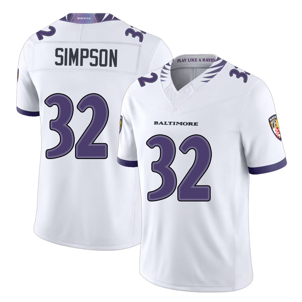 Baltimore #32 Simpson Player Football V Neck Short Sleeve White Jersey Trenton For Men Youth Women Gift