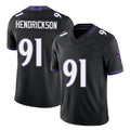 Baltimore #91 Hendrickson Player Football V Neck Short Sleeve Black Jersey Trey For Men Youth Women Gift