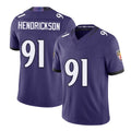 Baltimore #91 Hendrickson Player Football V Neck Short Sleeve Purple Jersey Trey For Men Youth Women Gift