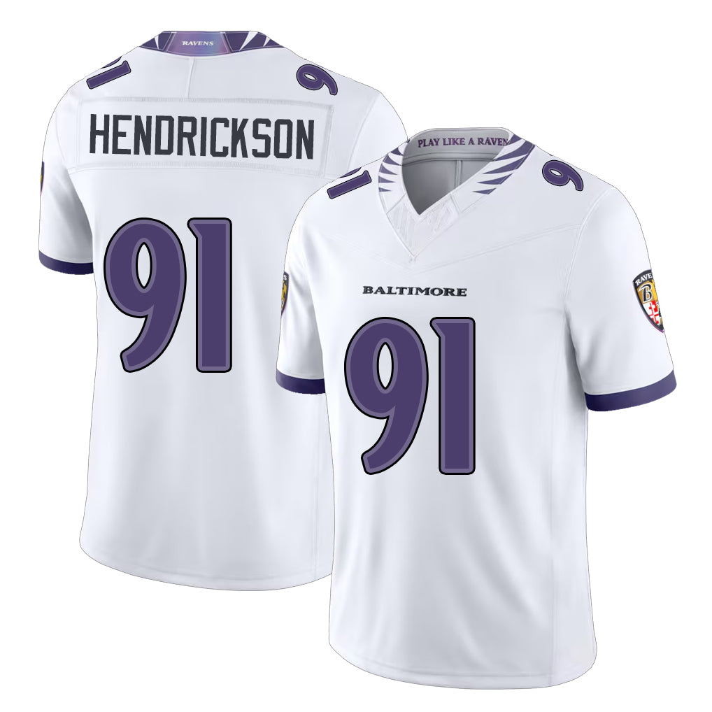 Baltimore #91 Hendrickson Player Football V Neck Short Sleeve White Jersey Trey For Men Youth Women Gift
