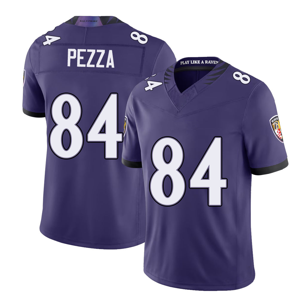Baltimore #84 Pezza Player Football V Neck Short Sleeve Purple Jersey Ty For Men Youth Women Gift