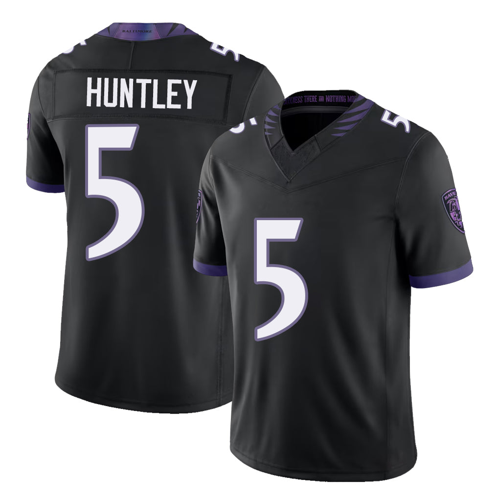 Baltimore #5 Huntley Player Football V Neck Short Sleeve Black Jersey Tyler For Men Youth Women Gift