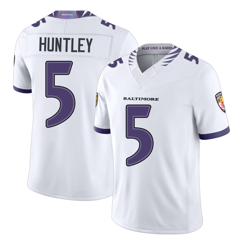 Baltimore #5 Huntley Player Football V Neck Short Sleeve White Jersey Tyler For Men Youth Women Gift