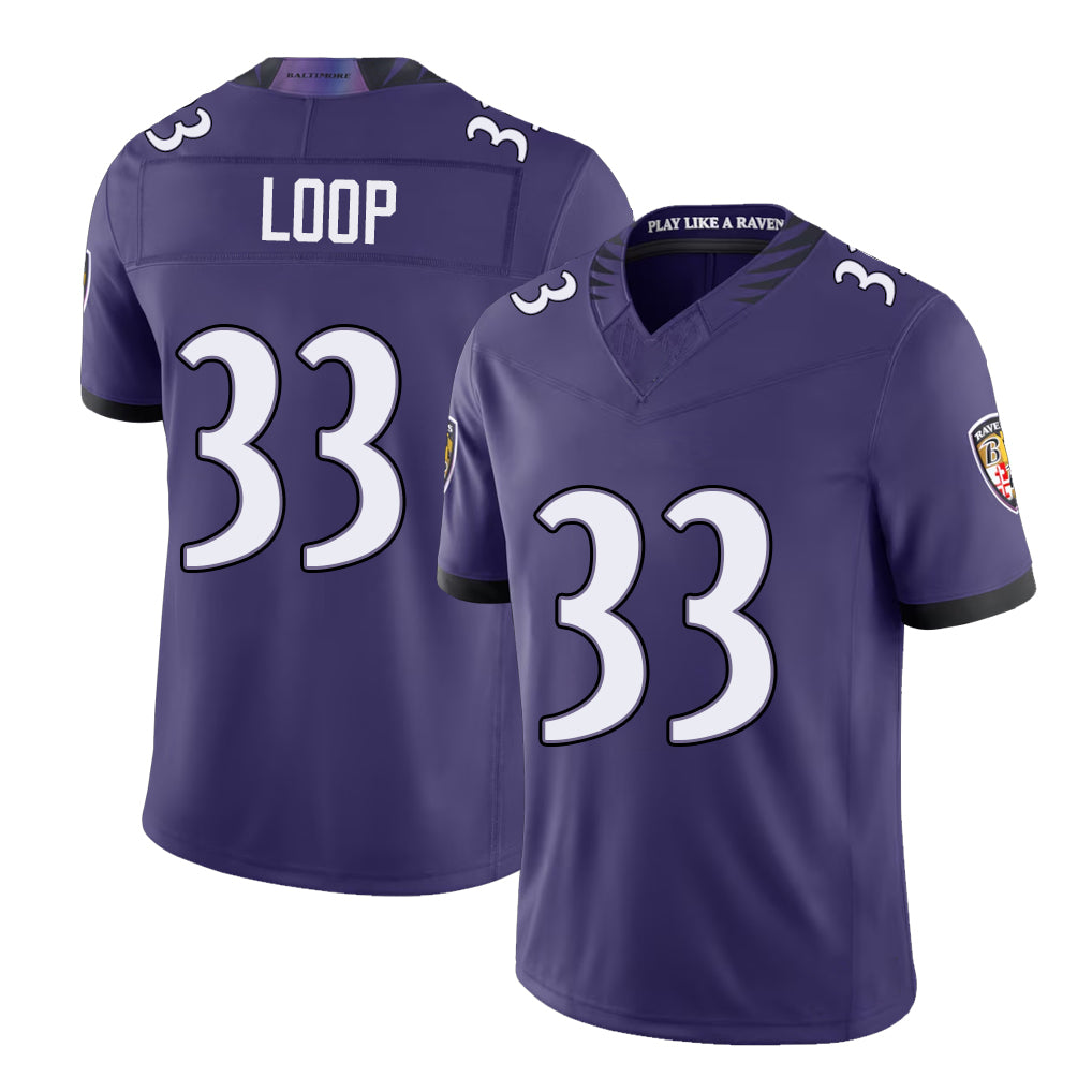 Baltimore #33 Loop Player Football V Neck Short Sleeve Purple Jersey Tyler For Men Youth Women Gift