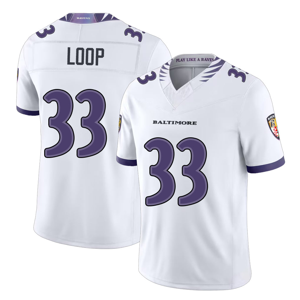 Baltimore #33 Loop Player Football V Neck Short Sleeve White Jersey Tyler For Men Youth Women Gift