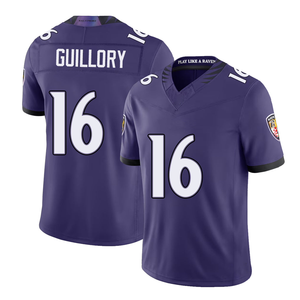 Baltimore #16 Guillory Player Football V Neck Short Sleeve Purple Jersey Xavier For Men Youth Women Gift