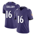 Baltimore #16 Guillory Player Football V Neck Short Sleeve Purple Jersey Xavier For Men Youth Women Gift