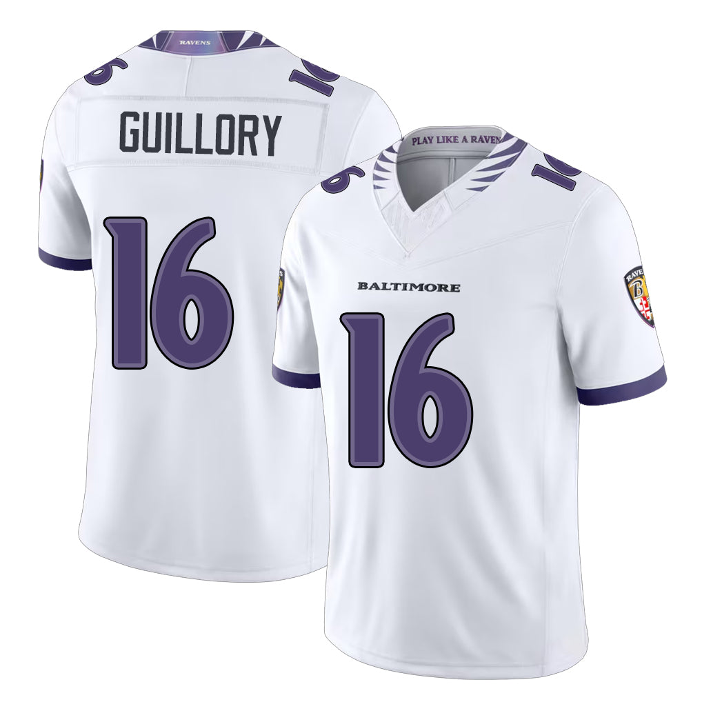 Baltimore #16 Guillory Player Football V Neck Short Sleeve White Jersey Xavier For Men Youth Women Gift
