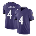 Baltimore #4 Flowers Player Football V Neck Short Sleeve Purple Jersey Zay For Men Youth Women Gift