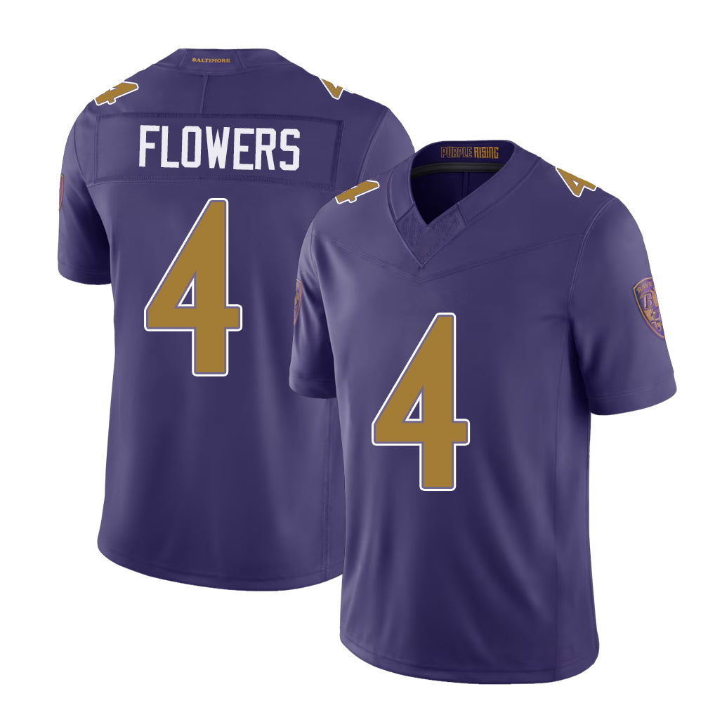 Baltimore #4 Flowers Player Football V Neck Short Sleeve Purple Jersey Zay For Men Youth Women Gift
