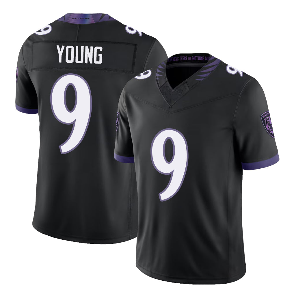 Baltimore #9 Young Player Football V Neck Short Sleeve Black Jersey Zion For Men Youth Women Gift