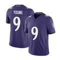 Baltimore #9 Young Player Football V Neck Short Sleeve Purple Jersey Zion For Men Youth Women Gift