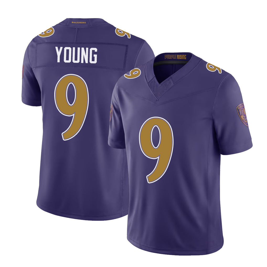 Baltimore #9 Young Player Football V Neck Short Sleeve Purple Jersey Zion For Men Youth Women Gift