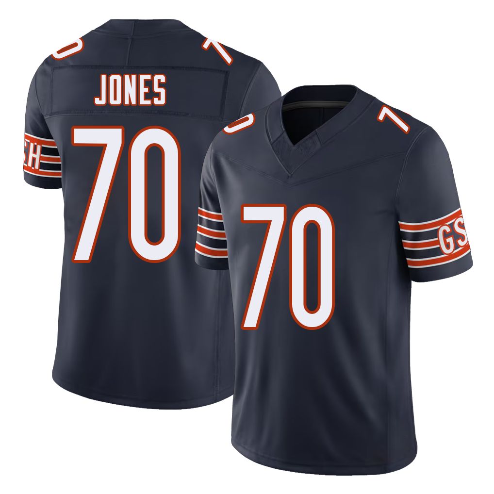 Chicago #70 Braxton Football V Neck Short Sleeve Navy Jersey Jones For Men Youth Women Gift