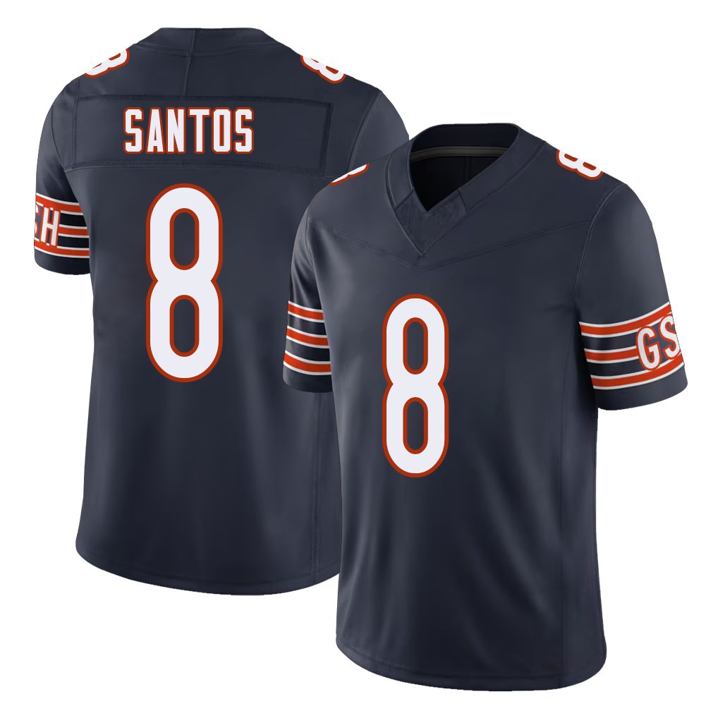 Chicago #8 Cairo Football V Neck Short Sleeve Navy Jersey Santos For Men Youth Women Gift
