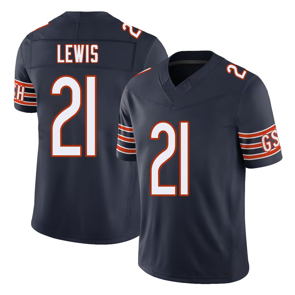 Chicago #21 Cam Football V Neck Short Sleeve Navy Jersey Lewis For Men Youth Women Gift