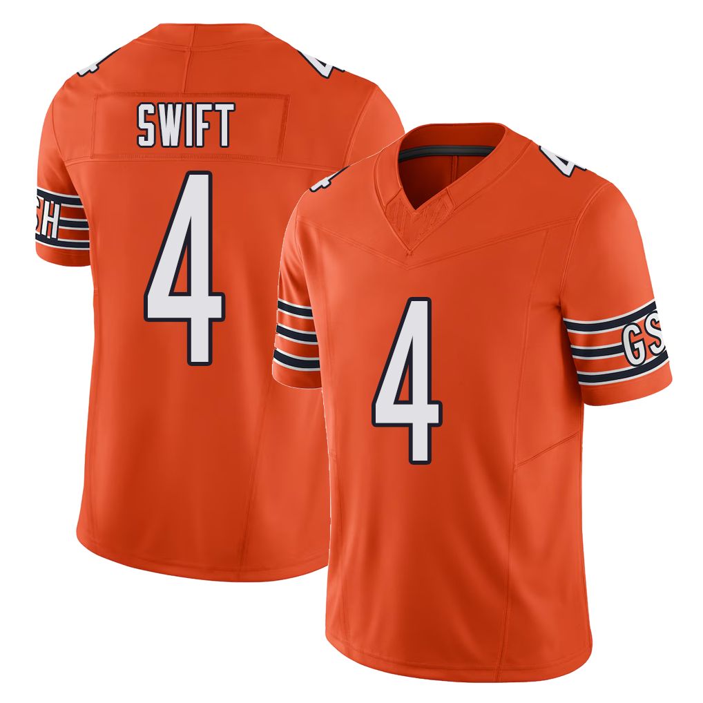 Chicago #4 D'Andre Football V Neck Short Sleeve Orange Jersey Swift For Men Youth Women Gift