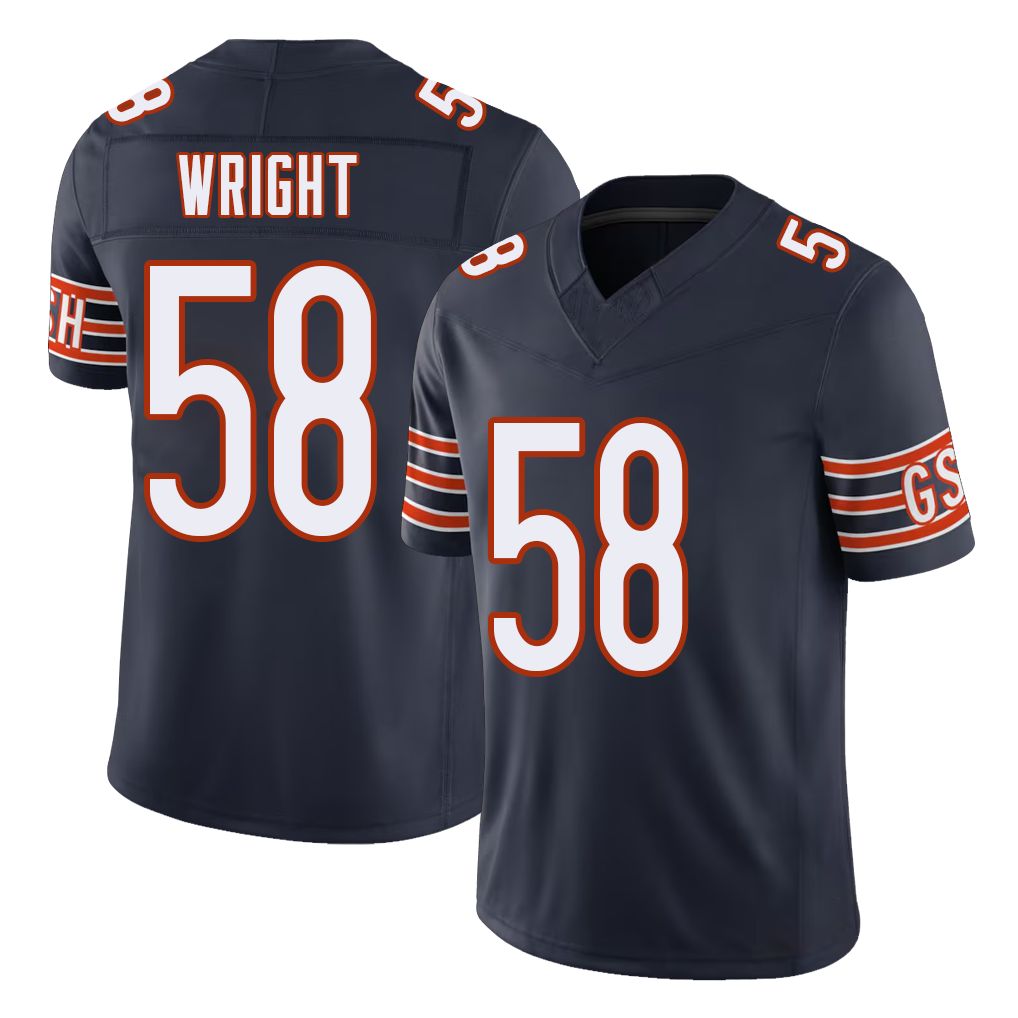Chicago #58 Darnell Football V Neck Short Sleeve Navy Jersey Wright For Men Youth Women Gift