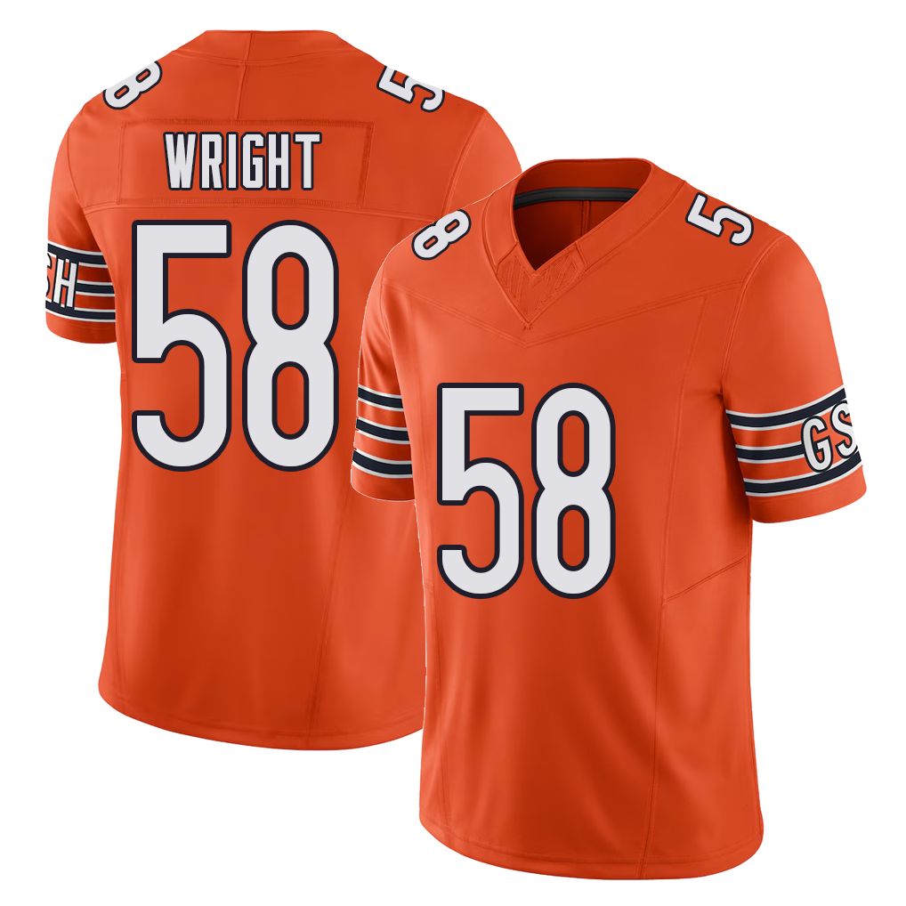 Chicago #58 Darnell Football V Neck Short Sleeve Orange Jersey Wright For Men Youth Women Gift