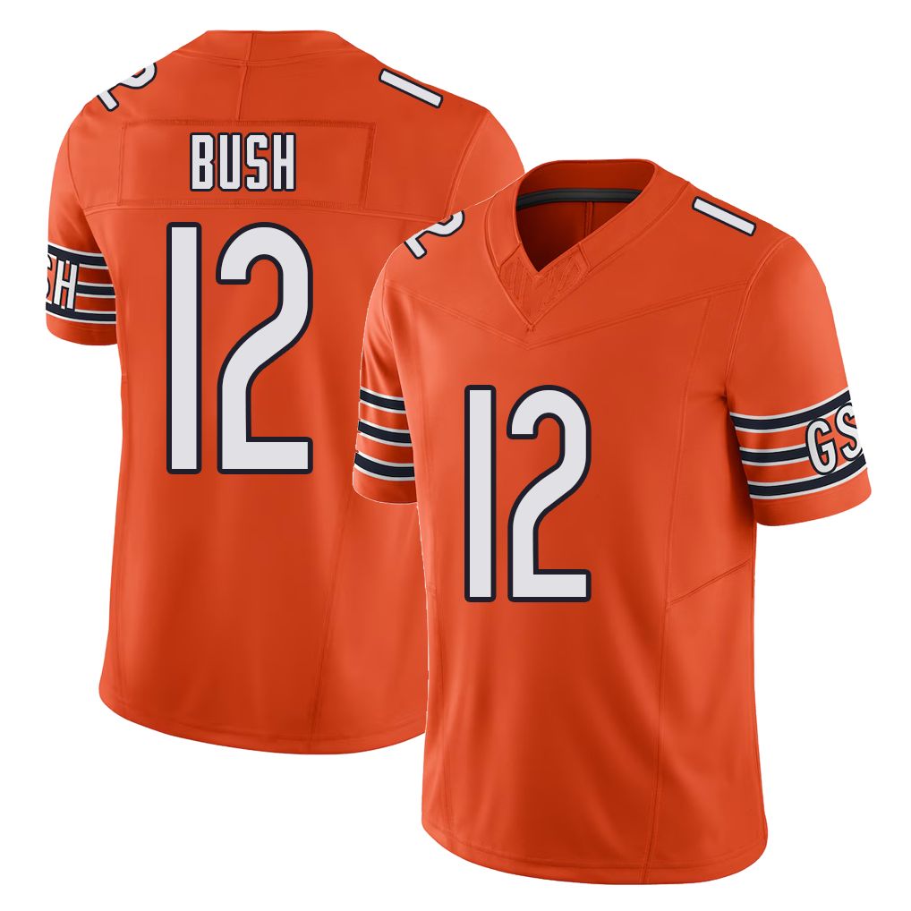 Chicago #12 Devin Football V Neck Short Sleeve Orange Jersey Bush For Men Youth Women Gift