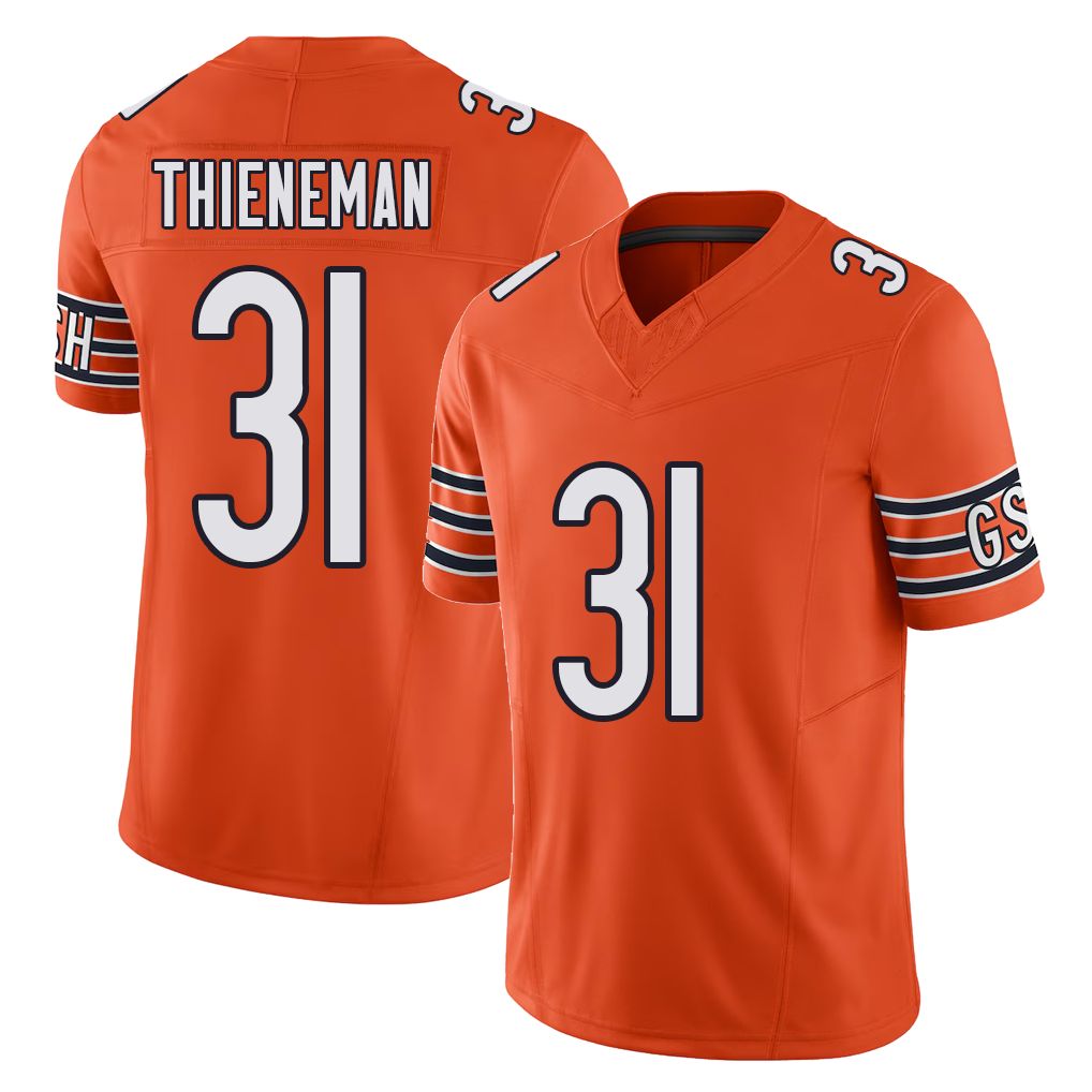 Chicago #31 Dillon Football V Neck Short Sleeve Orange Jersey Thieneman For Men Youth Women Gift