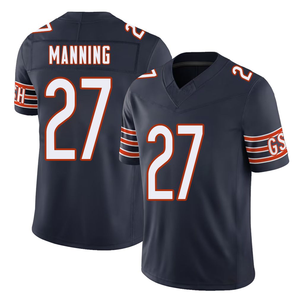 Chicago #27 Dontae Football V Neck Short Sleeve Navy Jersey Manning For Men Youth Women Gift