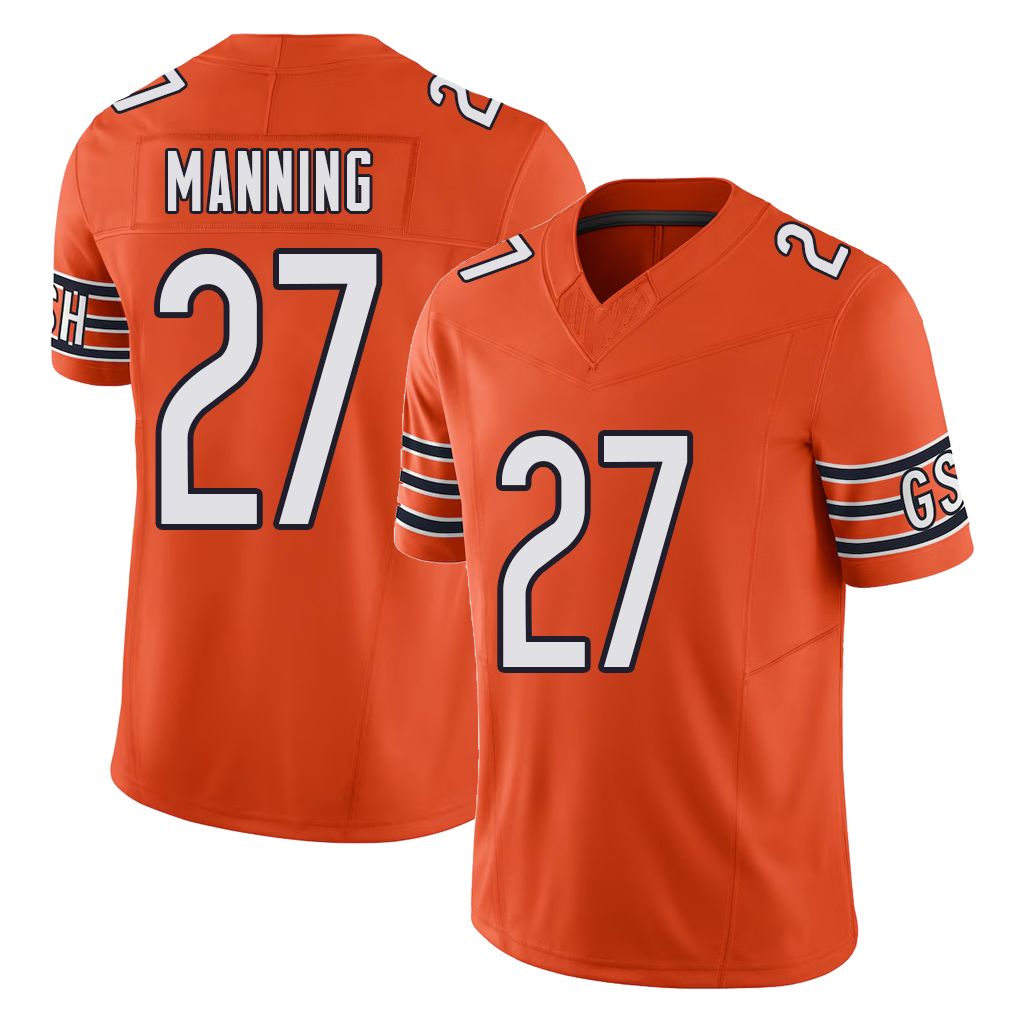 Chicago #27 Dontae Football V Neck Short Sleeve Orange Jersey Manning For Men Youth Women Gift